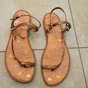 Coach metallic bronze toe strap sandals